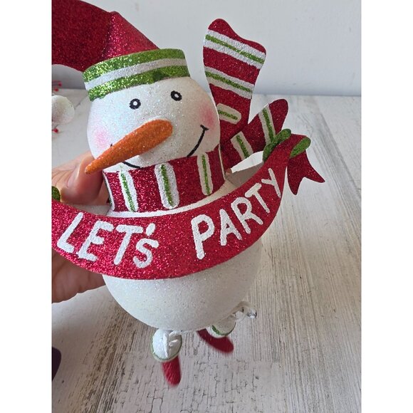 Pier 1? Metal snowman shelf sitter glitter sparkle red Xmas decor statue figurin - Picture 6 of 7